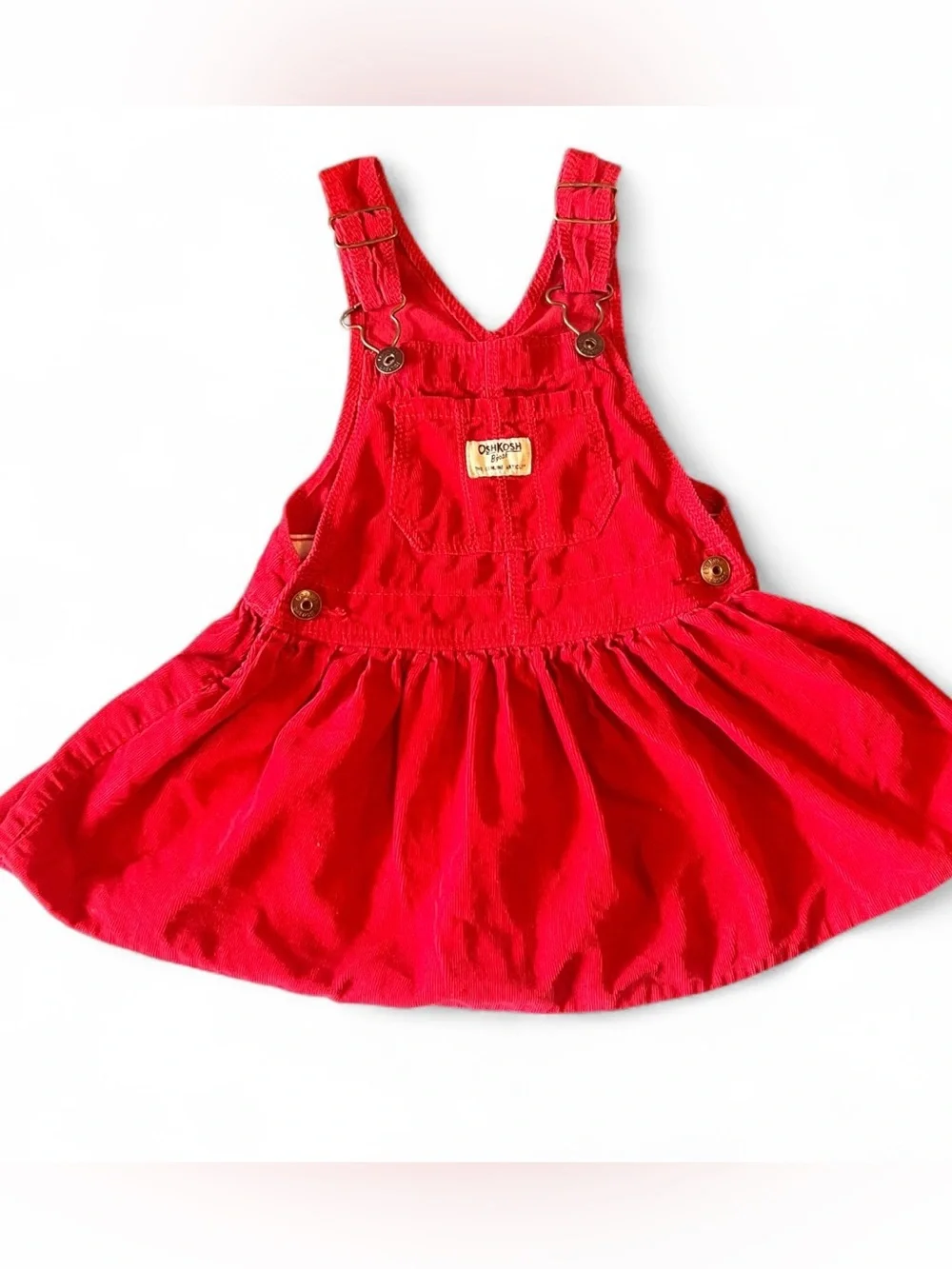OshKosh B’gosh Red Corduroy Jumper Dress 3T Pinafore Overall Bib Toddler Girl